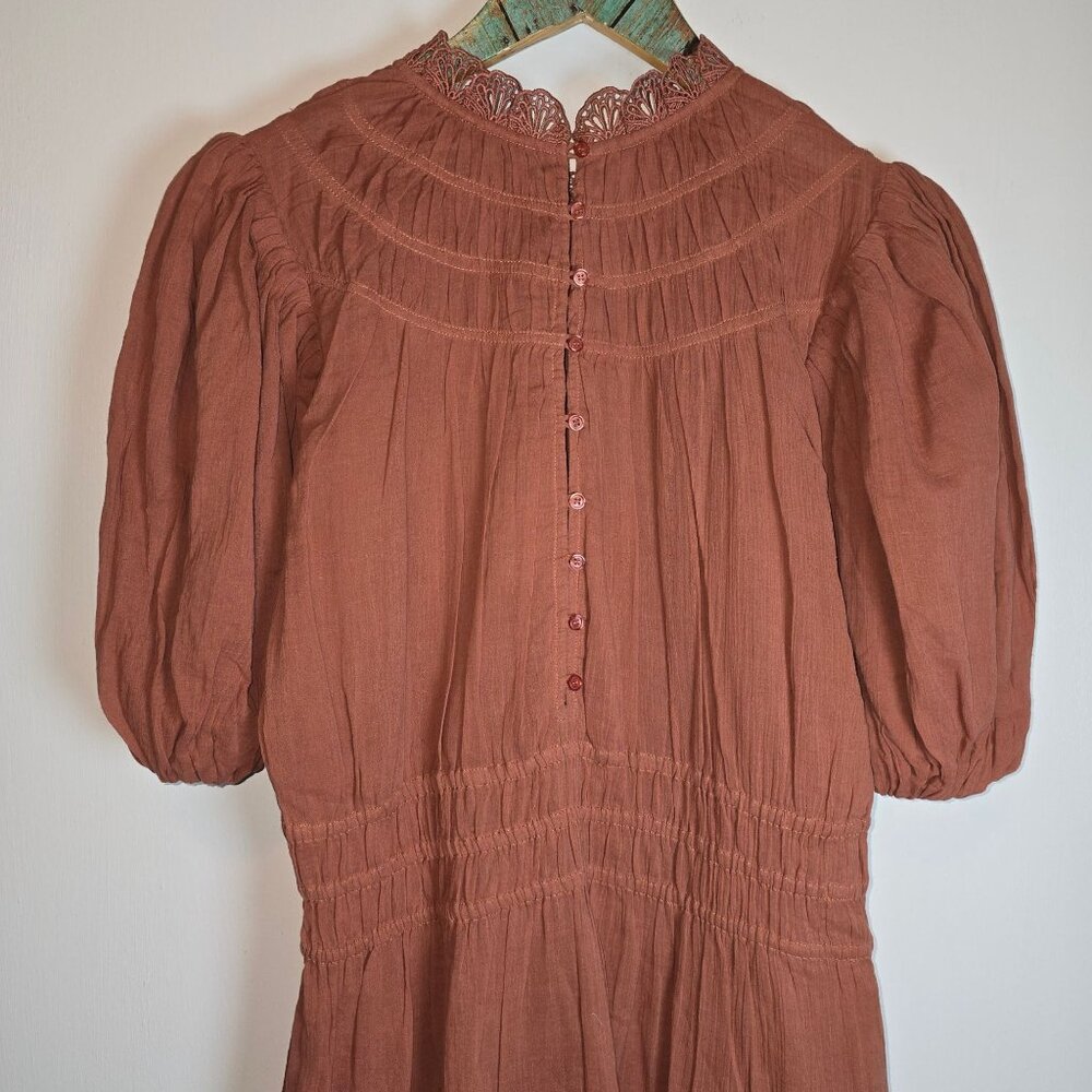 Magali Pascal Giselle Pink Nude Gauzy Seersucker Dress Sz M/8 - Picture 9 of 12